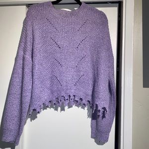 Distressed oversized purple cropped sweater